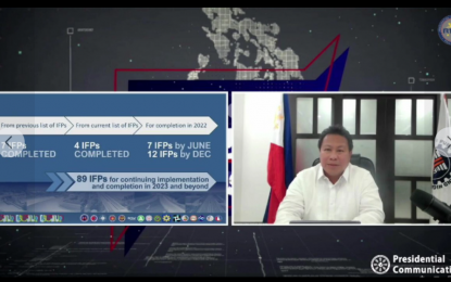 <p>BBB PROJECTS. Public Works and Highways (DPWH) Undersecretary Emil K. Sadain gives updates on the government’s big-ticket projects under Build, Build, Build program during a virtual briefing hosted by the Presidential Communications Operations Office (PCOO) on Tuesday (Feb. 8, 2022). Sadain said 18 of the 112 infrastructure flagship projects (IFPs) would be completed by June this year, or at the end of the Duterte administration. <em>(Screengrab from PCOO/RTVM)</em></p>