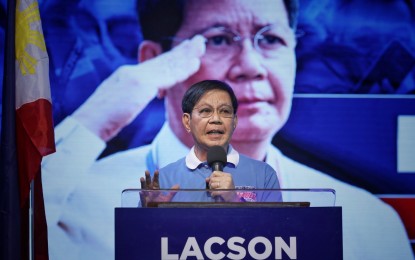 <p><strong>BATTLE-READY.</strong> Senator Panfilo Lacson delivers his speech during the Partido Reporma's proclamation rally at the Imus Grandstand in Cavite on Tuesday (Feb. 8, 2022). Lacson urged voters to elect those who have integrity and will work hard to uplift the country, as he vowed to fulfill his promises through stern discipline and leadership by example if he wins as president in the May 9 national elections.<em> (Photo courtesy of Lacson-Sotto Media Bureau)</em></p>