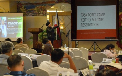 <p><strong>LAND DISTRIBUTION.</strong> Department of Agrarian Reform-Northern Mindanao regional director Zoraida Macadindang gives her report on Camp Keithley in this undated photo. The DAR will start awarding a portion of Marawi City’s Camp Keithley to landless farmers in March 2022. <em>(Photo courtesy of DAR)</em></p>
