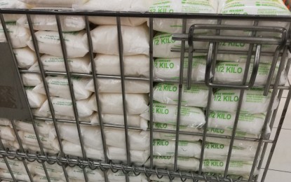 <p><strong>SUGAR IMPORTATION OPPOSED</strong>. Refined sugar for household consumption sold in a grocery store in Bacolod City in this undated photo. Sugar producers in Negros Occidental are leading the protest in the importation of 200,000 metric tons of refined sugar for industrial users provided in Sugar Order No. 3 of the Sugar Regulatory Administration.<em> (PNA Bacolod file photo)</em></p>