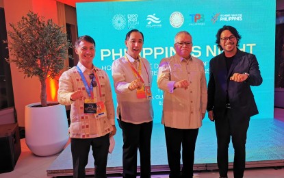 <p><strong>PH DELEGATION</strong>. (From left to right) BCDA senior vice president for corporate services Arrey Perez, Agriculture Secretary William Dar, Trade Secretary Ramon Lopez, and BUDJI+ROYAL Architecture+Design principal architect and chief executive officer Royal Pineda join the Philippines National Day celebration at the Expo 2020 Dubai. BUDJI+ROYAL served as architectural consultant for sports facilities in New Clark City and the Philippine Pavillion in Dubai. <em>(Photo courtesy of BCDA)</em></p>