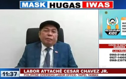 <p>POLO Taipei Labor Attaché Cesar Chavez Jr. <em>(Screengrab from Laging Handa briefing)</em></p>