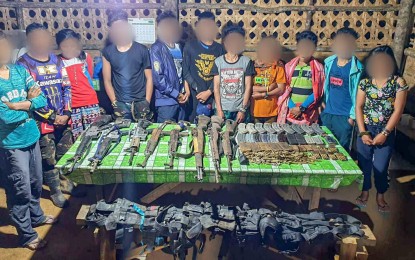 <p><strong>CHILD ABUSE.</strong> Eleven of 12 recruits of the New People’s Army surrender and reveal arms cache to the military in Misamis Oriental on Nov. 8, 2020. The recruitment was detailed in a Commission on Human Rights-Region 10 report to its Child Rights Center. <em>(Photo courtesy of 4ID)</em></p>