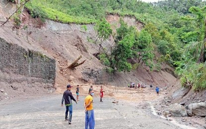 <p><strong>ROAD CLOSED.</strong> A portion of the highway in Southern Leyte hit by landslide on Sunday (Feb. 27, 2022). The primary road remains closed on Monday (Feb. 28, 2022) due to the incident. <em>(Photo courtesy of Norman Patricio)</em></p>