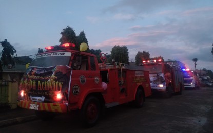 <p><strong>MOTORCADE</strong>. The Calinog Fire Station holds a motorcade around the municipality to kick off the observance of Fire Prevention Month early morning of Tuesday (March 1, 2022). Bureau of Fire Protection - Iloilo director, Fire Supt. Christopher Regencia, said the bureau is eyeing to achieve zero fire incident and casualty this year. <em>(Photo courtesy of Iloilo Province BFP/Calinog FS FB page)</em></p>