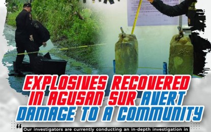 <p><strong>FOILED BOMBING.</strong> Authorities thwart a bomb attempt with the recovery of three improvised explosive devices and components planted at the National Irrigation Authority Road in Sitios Igang and Quarry in Barangay Basa, Trento, Agusan del Sur on March 2, 2022. The Police Regional Office in Caraga is still trying to identify the group behind the attempt. <em>(Photo courtesy of PRO-13)</em></p>