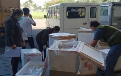 <p><strong>INTERCEPTED</strong>. Inspectors of the Provincial Veterinary Office in Negros Occidental intercept boxes of processed poultry meat from Manila upon arrival at the Bacolod-Silay Airport on Thursday (March 3, 2022). With the temporary ban of live birds and poultry products in the province as a precaution against bird flu in Luzon, all prohibited poultry animals and food items were shipped back to their points of origin immediately. <em>(Photo courtesy of PVO Negros Occidental)</em></p>
