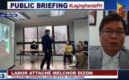 <p>Labor Attaché Melchor Dizon of the Philippine Overseas Labor Office (POLO)-Hong Kong <em>(Screengrab from Laging Handa briefing)</em></p>