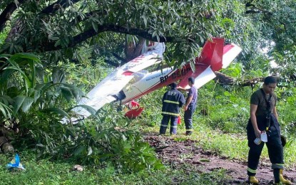 <p><strong>CRASH LANDING.</strong> A Cessna 150 plane crashes in Mati City, Davao Oriental on Monday morning (March 7, 2022). The pilot and student on a touch-and-go training survived with minor injuries.<em> (Photo courtesy of PRO-11 Media Group)</em></p>