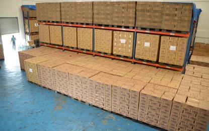 <p><strong>READY</strong>. Family food packs inside a government warehouse in Palo, Leyte in this undated photo. The Department of Social Welfare and Development has prepared 24,939 family food packs in Eastern Visayas for possible flooding as several areas in the region continue to experience heavy rains. <em>(Photo courtesy of DSWD Region 8)</em></p>