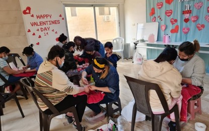 <p><strong>TRAINING.</strong> The Philippine Overseas Labor Office in Jordan holds a nail spa training program for Migrant Workers and Other Filipinos Resource Center temporary residents on Feb. 15, 2022. The center accommodates distressed Filipino workers. <em>(Photo courtesy of POLO-Jordan Facebook)</em></p>