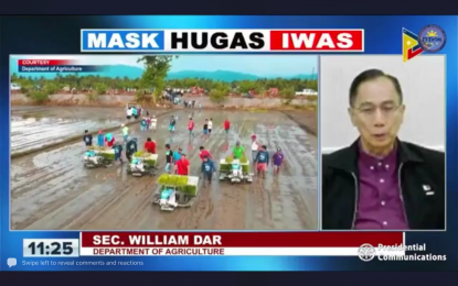 <p><strong>ROLL-OUT.</strong> Agriculture Secretary William Dar says during a press briefer on Wednesday (March 16, 2022) the rollout of the fuel subsidy to farmers and fishers will kick off in Tacloban, Leyte on Thursday (March 17. 2022) during the visit of President Rodrigo Duterte. Dar said there is a possibility for a second tranche of the program with bigger financing. <em>(Screengrab)</em></p>