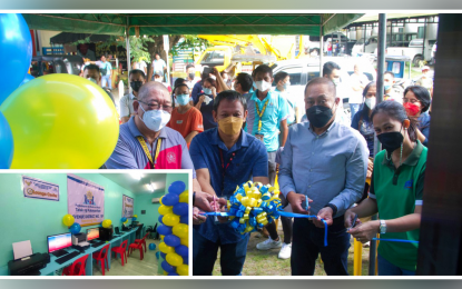 <p><strong>BIR INTERNET LOUNGES.</strong> Mayor Lino Montilla (left) and Revenue Region 18 Director Rodrigo Rivamonte (2nd right) leads the ribbon-cutting of the first-ever Bureau of Internal Revenue eLounge (inset) in Tacurong City, Sultan Kudarat, on Thursday (March 17, 2022). Another eLounge facility for the online filing of their income tax return (ITR) and tax payment was also launched on the same day in Isulan town, Sultan Kudarat.<em> (Photo courtesy of Pat Diaz Jr. – BIR-RR 18)</em></p>