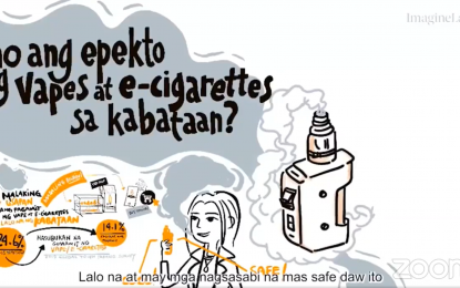 <p><strong>FAKE NEWS.</strong> ImagineLaw presents infographics of the effects of vaping among the youth in a Fake vs. Facts webinar on Thursday (March 17, 2022). Representatives from the Department of Education, Department of Health, and other stakeholders joined the webinar and called claims that vapes are safer than tobacco as fake news. <em>(Screengrab)</em></p>