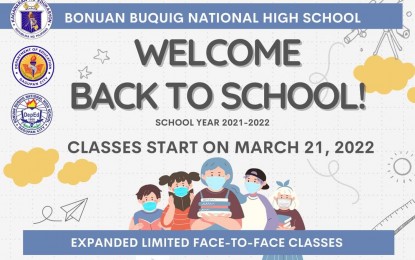 <p><strong>BACK TO SCHOOL</strong>. The Bonuan Boquig National High School in Dagupan City announces the start of the limited face-to-face (F2F) classes for Grades 7 to 12 on its Facebook page. The limited F2F classes of the school for select grade levels will begin on March 21, 2022. <em>(Photo courtesy of Bonuan Boquig National HS)</em></p>