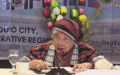 <p><strong>LEARNER'S OPPORTUNITY.</strong> Department of Education (DepEd) Secretary Leonor Briones assures the public that learners will be provided with equal opportunity for the progressive expansion of face-to-face classes at a press briefing held in Baguio City Wednesday (March 22, 2022). The DepEd reiterated that vaccination cards will not be required for children attending in-person classes, provided they secure a written parental consent. <em>(Screengrab)</em></p>