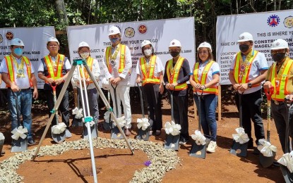 <p><strong>NEW ROAD</strong>. Officials break ground for the Homonhon Island circumferential road in this March 19, 2022 photo. The Department of Public Works and Highways (DPWH) has initially set aside PHP105 million to fund this project in Guiuan, Eastern Samar. <em>(Photo courtesy of DPWH)</em></p>