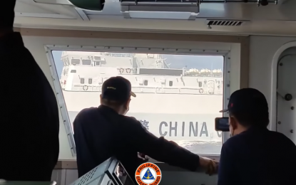 <p><strong>FULL SOVEREIGNTY.</strong> The Philippine Coast Guard (PCG) reports another close distance maneuvering of a China Coast Guard (CCG) vessel during the BRP Malabrigo’s maritime patrol operations in Bajo de Masinloc on March 2, 2022. Malacañang on Tuesday (March 29) said the Philippines will continue to exercise full sovereignty over one of the many disputed maritime features in the West Philippine Sea<em> (Screengrab from PCG video posted on DOTr Facebook page)</em></p>