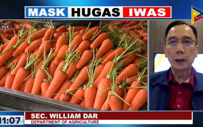 <p><strong>SMUGGLING COHORTS.</strong> Agriculture Secretary William Dar warns "technical smuggling cohorts" within the Department of Agriculture (DA) in an aired Laging Handa briefing on Wednesday (March 30, 2022). Dar said they will recommend the suspension and filing of administrative charges against "high-profile" personalities and DA personnel found engaged in agricultural smuggling. <em>(Screengrab)</em></p>