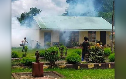 <p><strong>IMPENDING OUTBREAK.</strong> Personnel of the City Health Office (CHO) are shown in this file photo conducting fogging operation against dengue at the Manicahan Elementary School in Zamboanga City. The CHO announced Tuesday (April 5, 2022) an impending dengue outbreak due to the city’s rising cases.<em> (File photo lifted from Zamboanga City government's Facebook page)</em></p>