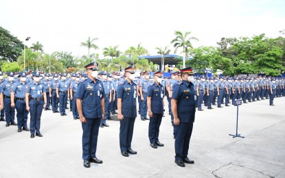 <p><strong>OUT FOR POLL DUTIES</strong>. At least 1,500 police officers undergoing mandatory and specialized training have been deployed to different provincial and city police offices in Central Luzon for election duties. They were turned over by the Regional Training Center 3 to Police Regional Office 3 on Thursday (April 7, 2022) as part of the security preparations for the May 9, 2022 elections. <em>(Photo by PRO-3)</em></p>