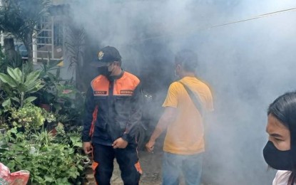 <p><strong>PREVENTIVE MEASURE. T</strong>he City Health Office of Zamboanga conducts fogging operations amid rising dengue cases in this March 13, 2022 Facebook post. An outbreak was officially declared on Friday (April 8, 2022).<em> (Photo courtesy of City Government of Zamboanga Facebook)</em></p>