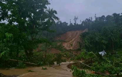 <p><strong>CATASTROPHE</strong>. The landslide site in Kan-ipa village, Baybay City, Leyte province in this April 10, 2022 photo. The Mines and Geosciences Bureau on Friday (April 29, 2022) identified eight sites in the city as highly susceptible to landslides. <em>(Contributed photo)</em></p>