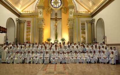 <p><strong>RENEWAL OF VOWS</strong>. About 100 priests from the Diocese of Dumaguete and other religious congregations reaffirmed their ordination vows during the Chrism Mass on Tuesday (April 12, 2022) at the Cathedral of St. Catherine of Alexandria in Dumaguete City. The Chrism Mass, celebrated by Bishop Julito Cortes, was one of many Holy Week in-person activities now allowed to resume after two years due to the Covid-19 pandemic. <em>(Photo by Judy Flores Partlow)</em></p>