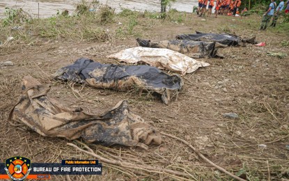 <p><strong>RETRIEVED</strong>. Several dead bodies unearthed in Kantagnos village in Baybay City in this April 13, 2022 photo. As of early Thursday (April 14) the death toll in Baybay City, Leyte has climbed to 81 as responders pull out more cadavers from the debris.<em> (Photo courtesy of Bureau of Fire Protection Region 8)</em></p>