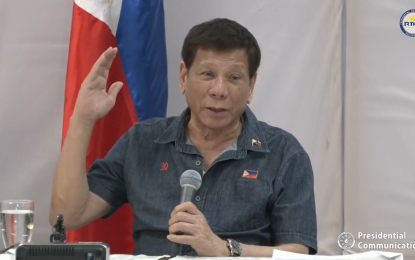 <p><strong>HELP IS ASSURED</strong>. President Rodrigo Duterte during his visit to Baybay City on Friday (April 15, 2022). The Chief Executive vowed to provide emergency food and shelter assistance to the victims of Tropical Depression Agaton that slammed parts of the Visayas and Mindanao this week. <em>(Screengrab from Radio Television Malacañang)</em></p>