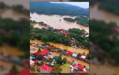 <p><strong>FLOODED</strong>. The aerial view of the flooded portion of the municipality of Sigma in Capiz due to Tropical Storm Agaton in this undated photo. On Monday (April 25, 2022), the Department of Agriculture (DA) said they are speeding up the distribution of aid to affected farmers and fishers. <em>(Photo courtesy of Speed Pelaez/PDRRMO FB page)</em></p>