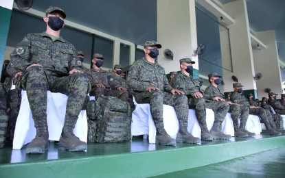<p><strong>CALL TO ACTIVE DUTY.</strong> A total of 103 reserve officers who will undergo the two-year Call to Active Duty Tour for Training during the send-off ceremony at the Philippine Army Grandstand, Fort Bonifacio, Metro Manila on April 19, 2022. The training gives them the chance to serve in the regular force. <em>(Photo courtesy of the Philippine Army) </em></p>