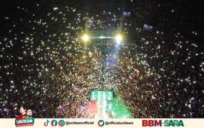 <p><strong>UNITEAM GRAND RALLY IN LAGUNA. </strong>Thousands of residents and biggest political leaders in vote-rich Laguna province attend the UniTeam grand rally in Biñan on Thursday (April 21, 2022). Partido Demokratiko Pilipino-Lakas ng Bayan Laguna president, Governor Ramil Hernandez , said the entire leadership of PDP-Laban is one with the UniTeam. (<em>HnP photo</em>)</p>