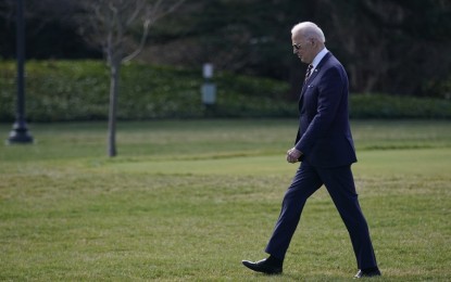 <p>U.S. President Joe Biden leaves the White House in Washington, D.C. March 8, 2022. <em>(Photo by Ting Shen/Xinhua)</em></p>