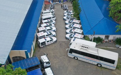 <p><strong>READY</strong>. The Police Regional Office 6 (PRO-6) displays some of its transport capability during the nationwide simultaneous logistical readiness test and dispatch ceremony as part of the preparations for the May 9 elections on Wednesday (April 27, 2022). PRO-6 spokesperson Lt. Col. Arnel Solis said the capability is the result of their inventory and is ready for use in the upcoming elections.<em> (PNA photo courtesy of PRO6 regional public information office)</em></p>
