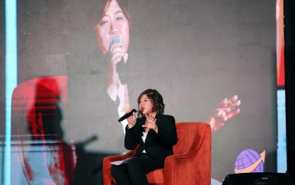 <p><strong>LOGISTICS.</strong> BEXCS Logistics Solutions, Inc. founder and president Marjorey Medina-Rubio discusses venturing into franchising at the Newport Theater in Pasay City on Friday (April 29, 2022). BEXCS was founded in 2019 in Bulacan province. <em>(PNA photo by Joseph Olalia Razon)</em></p>