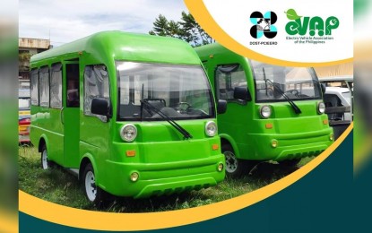 <p>The 23-seater electric jeepneys (e-jeepneys) of the Department of Science and Technology (DOST) and the Electric Vehicle Association of the Philippines. <em>(Photo from DOST PCIEERD's Facebook page)</em></p>