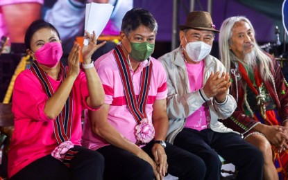 <p><strong>NORTH ATTACK.</strong> Presidential hopeful Vice President Leni Robredo and running mate, Senator Francis Pangilinan (1st and 2nd from left), attend the “Cordillera People's Rally” in Baguio City on Monday (May 2, 2022). Robredo thanked her supporters for bravely campaigning in northern Luzon provinces that are known bailiwicks of rival, Ferdinand Marcos Jr. <em>(Photo courtesy of VP Leni Robredo Facebook)</em></p>