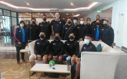 <p><strong>PEP TALK</strong>. Philippine Sports Commission Commissioner and 31st Southeast Asian Games Chef de Mission Ramon Fernandez gives the Philippine Men's Beach Handball team a pep talk during his visit to the billeting in Hanoi, Vietnam. A total of 641 Filipino athletes will try to defend the overall title in the Vietnam Southeast Asian Games slated from May 12 to 23. <em>(Photo courtesy of PSC)</em></p>