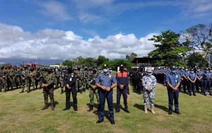<p><strong>SEND-OFF.</strong> Police, military, Coast Guard, and Bureau of Fire personnel were officially deployed on Friday (May 6, 2022) for election duty in Negros Oriental. The multi-agency send-off ceremony, spearheaded by the Provincial Joint Security Council composed of the Commission on Elections, the Armed Forces of the Philippines, and the Philippine National Police, was held at the Negros Oriental Provincial Police Office grounds in Sibulan town. <em>(Photo by Judy Flores Partlow)</em></p>