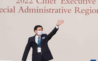 <p>John Lee is elected as the Hong Kong Special Administrative Region's sixth-term chief executive designate in Hong Kong, south China, May 8, 2022. <em>(Xinhua/Lui Siu Wai)</em></p>