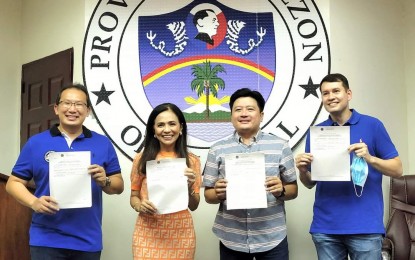 <p><strong>HISTORY IN THE MAKING</strong>. Quezon Third District Representative-elect Reynante Arrogancia, Governor-elect Dr. Helen Tan, Vice Governor-elect Third Alcala and reelected First District Rep. Mark Enverga (from left to right) pose for a photo opportunity after their proclamation as poll winners in Lucena City on Wednesday (May 11, 2022). Tan made history as the province's first female governor. <em>(Contributed photo)</em></p>