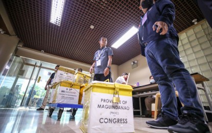<p><strong>COUNTING.</strong> The Senate receives ballot boxes containing Election Returns on Sunday (May 15, 2022). Both Houses of Congress will convene starting May 24 to canvass the presidential and vice presidential votes. <em>(Photo courtesy of Senate-PRIB)</em></p>