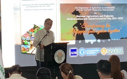 <p><strong>UNITY FOR AGRI</strong>. Agriculture Secretary William Dar urges the public to unite and support the incoming administration to advance agricultural development in the country, in his speech on Monday (May 16, 2022). The Department of Agriculture launched the updated National Agriculture and Fisheries Modernization and Industrialization Plan. <em>(Photo courtesy of DA)</em></p>