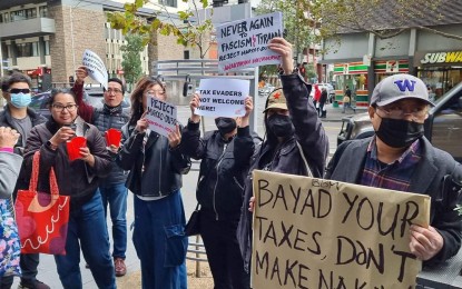 <p><strong>MISGUIDED PROTESTERS</strong>. At least eight members of Anakbayan Melbourne stage a protest on Tuesday (May 17, 2022) outside an apartment where they believed presumptive President Ferdinand "Bongbong" Marcos Jr. was staying while visiting Australia. Senator Ramon "Bong" Revilla, Jr. on Wednesday (May 18, 2022) reminded the small group to respect the majority's decision to elect Marcos. <em>(Photo courtesy of Anakbayan Melbourne Facebook Page)</em></p>