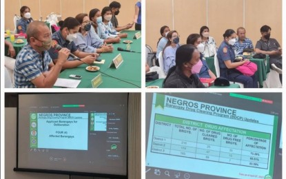<p><strong>DRUG-FREE BARANGAYS</strong>. Members of the Anti-Drug Abuse Council of Negros Oriental meet on Friday (May 27, 2022) to discuss the status of the barangays in the province in relation to the illegal drugs problem. The police reported that as of the month of May, 198 villages were declared drug-cleared or drug-free. <em>(Photo courtesy of the Negros Oriental Provincial Police Office)</em></p>