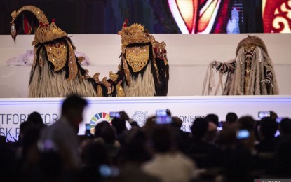 <p>Documentation—Dancers perform the Durga Kerti dance during the closing ceremony of the 7th Session of the Global Platform for Disaster Risk Reduction 2022 in Nusa Dua, Bali, Friday (May 27, 2022). <em>(ANTARA FOTO/Aprillio Akbar/nym)</em></p>
