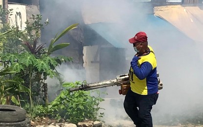<p><strong>FIGHTING DENGUE</strong>. A fogging activity in Bagong Buhay village in Ormoc City in this May 18, 2022 photo. The Department of Health (DOH) in Eastern Visayas has expressed support for fogging activities to combat the rising cases of dengue fever in the region. <em>(Photo courtesy of Jonathan Mendez)</em></p>