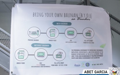 <p><strong>BRING YOUR OWN FOOD CONTAINER.</strong> The provincial government of Bataan launches the “Bring your own Baunan” (BYOB) or 'bring your own food container' program on Wednesday (June 1, 2022). The initiative aims to show support for the observance of Philippine Environment Month this June. <em>(Photo courtesy of the Provincial Government of Bataan)</em></p>