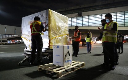 <p>Arrival of 2,400 doses of Pfizer Covid-19 vaccines at Ninoy Aquino International Airport Terminal 3, June 1, 2022<em> (Photo courtesy of MIAA)</em></p>